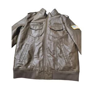 Levi's Men’s Military Bomber Jacket Faux Leather Sherpa Lined Zip Up Size L